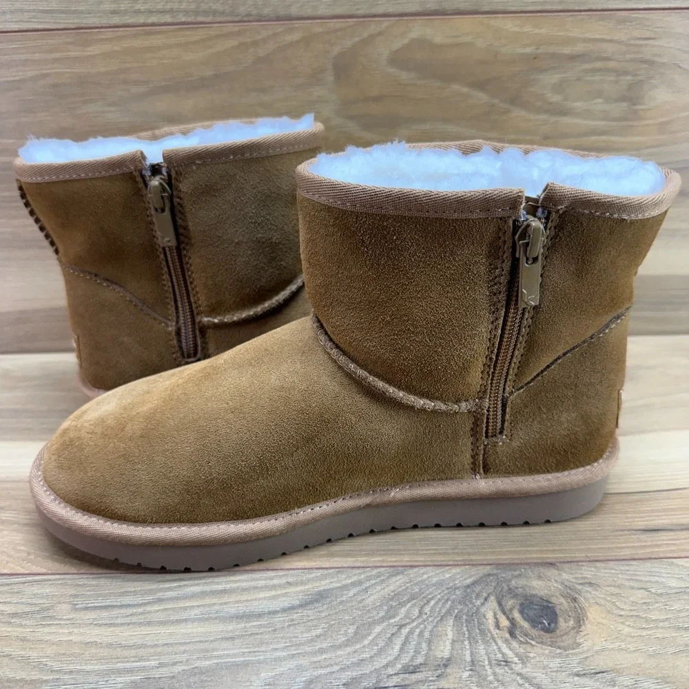 UGG Koolaburra Classic Mini Boots Big Girls Youth 5 Zip Chestnut Faux Sherpa
